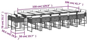 Σετ Τραπεζαρίας Κήπου 17 τεμ. Μπεζ Συνθετικό Ρατάν με Μαξιλάρια - Μπεζ