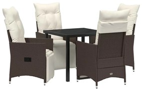 vidaXL Σέτ φαγητού για κήπο με μαξιλάρι 5 pcs Καφέ Πολυ ράταν