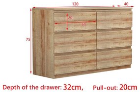 Συρταριέρα Cindy 6 συρταριών γκρι μαρμάρου 120x40x75εκ