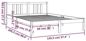 Σκελετός Κρεβατιού Χωρίς Στρώμα 140x200 εκ Μασίφ Ξύλο - Καφέ