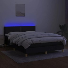 vidaXL Κρεβάτι Boxspring με Στρώμα &amp; LED Μαύρο 140x190 εκ. Υφασμάτινο