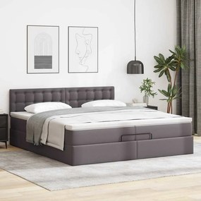 VidaXL Οθωμανικό κρεβάτι με στρώματα & LEDs Γκρι Faux Leather