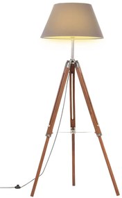 vidaXL Φωτιστικό Δαπέδου με Τρίποδο Καφέ Μελί/Γκρι 141 εκ. Ξύλο Teak