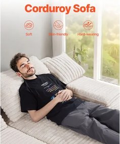 VEVOR Oversized Double Chaise Lounge 82.7-Inch Corduroy Loveseat Sofa Beige