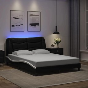 vidaXL Πλαίσιο κρεβατιού με LED χωρίς στρώμα Hvar Μαύρο/Λευκό 140x200εκ.