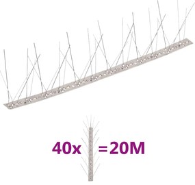 Απωθητικές Ακίδες Περιστεριών 5 Σειρών Σετ των 40 20μ Αν.Ατσάλι