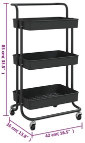 vidaXL Τρόλεϊ Κουζίνας 3 Επιπέδων Μαύρο 42 x 35 x 85 εκ. Σίδερο/ABS