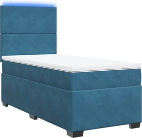 vidaXL Κρεβάτι Boxspring με Στρώμα Μπλε 90x190 εκ. Βελούδινο