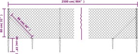 vidaXL Συρματόπλεγμα Περίφραξης Ανθρακί 0,8 x 25 μ. με Καρφωτές Βάσεις