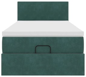 vidaXL Οθωμανικό κρεβάτι με στρώμα & LEDs Dark Green 90x190cm Velvet