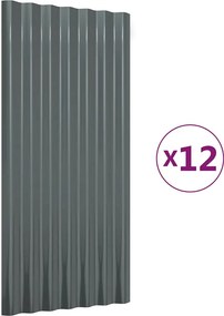 vidaXL Πάνελ Οροφής 12 τεμ. Ανθρακί 80x36 εκ Γαλβανισμένος χάλυβας