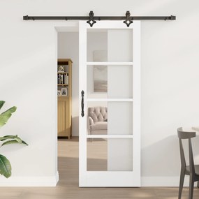 vidaXL Σετ Συρόμενης Πόρτας Σετ 2 Λευκό και μαύρο 4mm διαφανούς γυαλιού