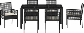 vidaXL Σέτ φαγητού για κήπο 7 pcs Μαύρο συνθετικό ρατάν
