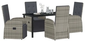 vidaXL Σέτ φαγητού για κήπο με μαξιλάρι 5 pcs Γκρι συνθετικό ρατάν