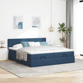 vidaXL Οθωμανικό κρεβάτι με στρώματα &amp; LEDs Μπλε 180x200cm ύφασμα