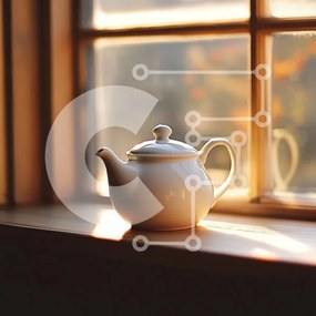 Intra Συλλεκτικό Ξύλινο Παζλ Plywood 4mm - Λευκή τσαγιέρα σε ένα περβάζι με το φως του ήλιου Σε Ξύλινο Κουτί - Διαστάσεις: 10x10 cm – 25 κομμάτια