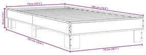 Πλαίσιο Κρεβατιού Sonoma Δρυς 75 x 190 εκ. Επεξ. Ξύλο &amp; Μέταλλο - Καφέ