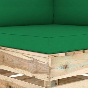 Καναπές Γωνιακός Τμηματικός Πράσινο Εμποτισμένο Ξύλο +Μαξιλάρια - Πράσινο
