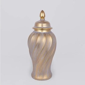 Βάζο Διακοσμητικό Με Καπάκι 752-20350 17,5x17,5x40,8cm Gold-White Estheti Home Ceramic