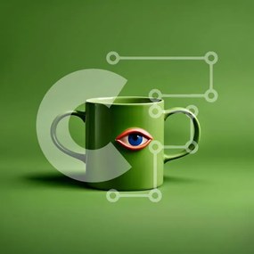 Intra Συλλεκτικό Ξύλινο Παζλ Plywood 4mm - Μοναδική πράσινη κούπα με λαβή σε σχήμα ματιού Σε Ξύλινο Κουτί - Διαστάσεις Puzzle: 10x10 cm – 25 κομμάτια