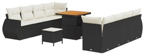 vidaXL 11 Τεμάχια Σετ Καναπέ Κήπου με Μαξιλάρια Μαύρο Πολυ Ρατάν Ακακία