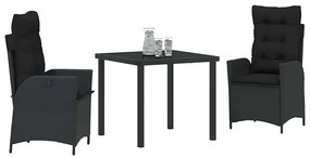 vidaXL Σέτ φαγητού για κήπο 3 pcs Μαύρο συνθετικό ρατάν