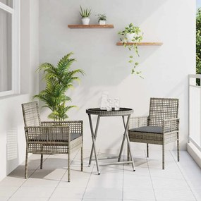 vidaXL Σετ Μπιστρό 3 Τεμαχίων  με Μαξιλάρια, Γκρι και Συνθετική Ραφή.