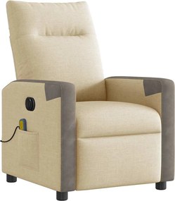 vidaXL Πολυθρόνα Μασάζ Ανακλινόμενη Ηλεκτρική Κρεμ Υφασμάτινη