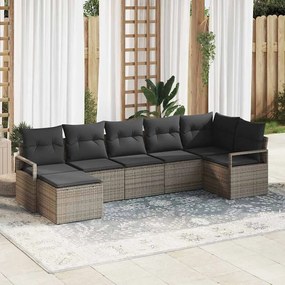 vidaXL 7 τεμαχίων σετ καναπέ για τον κήπο με μαξιλάρια γκρι πολυ rattan