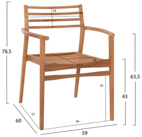 Πολυθρόνα MOOSEN Μασίφ Ξύλο Teak Φυσικό 59x60x78,5Υ εκ. 2αδα 59x60x78.5 εκ.