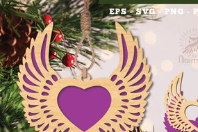 Σετ των 2 Intra απο ξύλο plywood 3mm-4mm πάχος – Στολίδι Wings Heart 2 Δίασταση  20x20 cm INTRAFABR-112848042