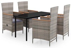 vidaXL Σετ Τραπεζαρίας Κήπου 5 Τεμαχίων Γκρι με Μαξιλάρια