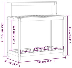 Τραπέζι Κηπουρικής με Ράφια 108x50x109,5 εκ. Εμποτ. Ξύλο Πεύκου - Καφέ