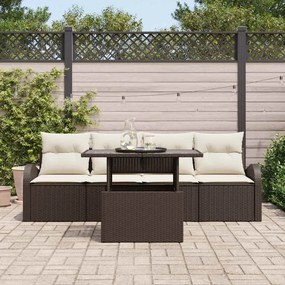 vidaXL Σετ Καναπέ Κήπου με μαξιλάρι 5 pcs Καφέ Πολυ ράταν
