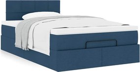 vidaXL Οθωμανικό κρεβάτι με στρώμα μπλε 120x190 cm ύφασμα