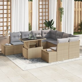 vidaXL Σετ Καθιστικών Για Κήπο 9 Τεμαχίων Με Μαξιλάρια Μπεζ Πολυπροπυλένιο
