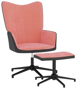 vidaXL Πολυθρόνα Relax Ροζ από Βελούδο και PVC με Σκαμπό