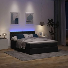 vidaXL Οθωμανικό κρεβάτι με στρώμα &amp; LEDs Μαύρο 140x200 cm Ύφασμα