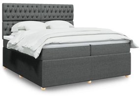 Κρεβάτι Boxspring με Στρώμα Σκούρο Γκρι 200x200 εκ. Υφασμάτινο