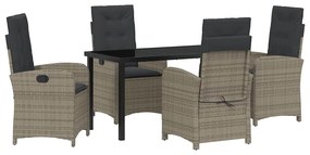 vidaXL Σέτ φαγητού για κήπο με μαξιλάρι 5 pcs Γκρι συνθετικό ρατάν