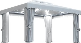 vidaXL Κιόσκι με Κουρτίνα και Φωτάκια LED Λευκό Κρεμ 4 x 3 μ.