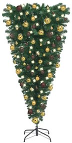 vidaXL Χριστουγεν Δέντρο Τεχν. Προφωτισμένο Upside-down & Μπάλες 150εκ
