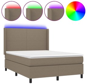 vidaXL Κρεβάτι Boxspring με Στρώμα &amp; LED Taupe 140x190 εκ. Υφασμάτινο