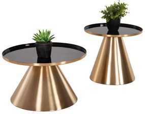 Τραπεζάκια σαλονιού LORME Σετ 2 τμχ Μέταλλο σε Χρυσό με Μαύρο Φ50 &amp; Φ40εκ.