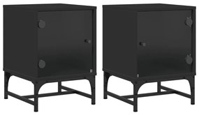 vidaXL Κομοδίνα 2 τεμ. Μαύρα 35x37x50 εκ. με Γυάλινες Πόρτες