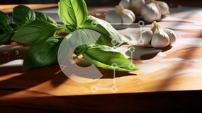 Intra Συλλεκτικό Ξύλινο Παζλ Plywood  4mm - Ξύλινη σανίδα κοπής με φύλλα βασιλικού και σκόρδο Σε Ξύλινο Κουτί - Διαστάσεις: 10x10 cm – 25 κομμάτια