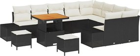 vidaXL Σετ Καναπέ Κήπου με μαξιλάρι 12 pcs Μαύρο Πολυ ράταν