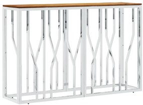 vidaXL Τραπέζι Κονσόλα Ασημί Ανοξείδωτο Ατσάλι &amp; Μασίφ Ξύλο Ακακίας