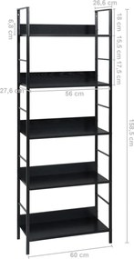 vidaXL Ραφιέρα 5 Επιπέδων Μαύρη 60x27,6x158,5 εκ. Επεξεργασμένο Ξύλο
