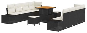 vidaXL Σετ Καναπέ Κήπου με μαξιλάρι 11 pcs Μαύρο Πολυ ράταν